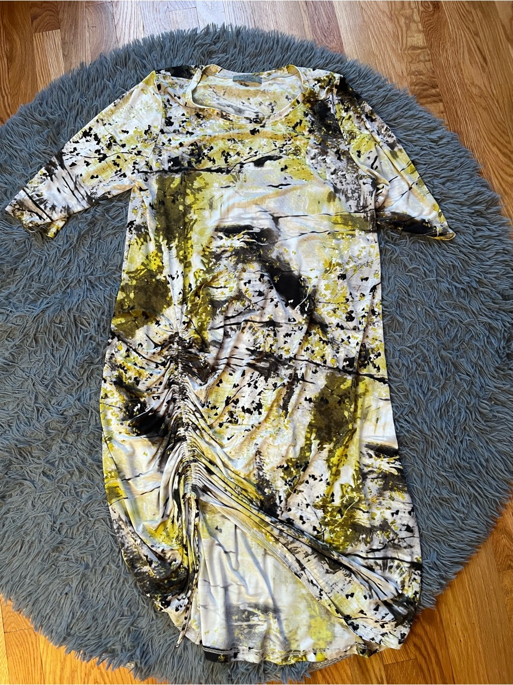 Chalet et Cesi White Yellow Abstract Print Midi Dress Size L